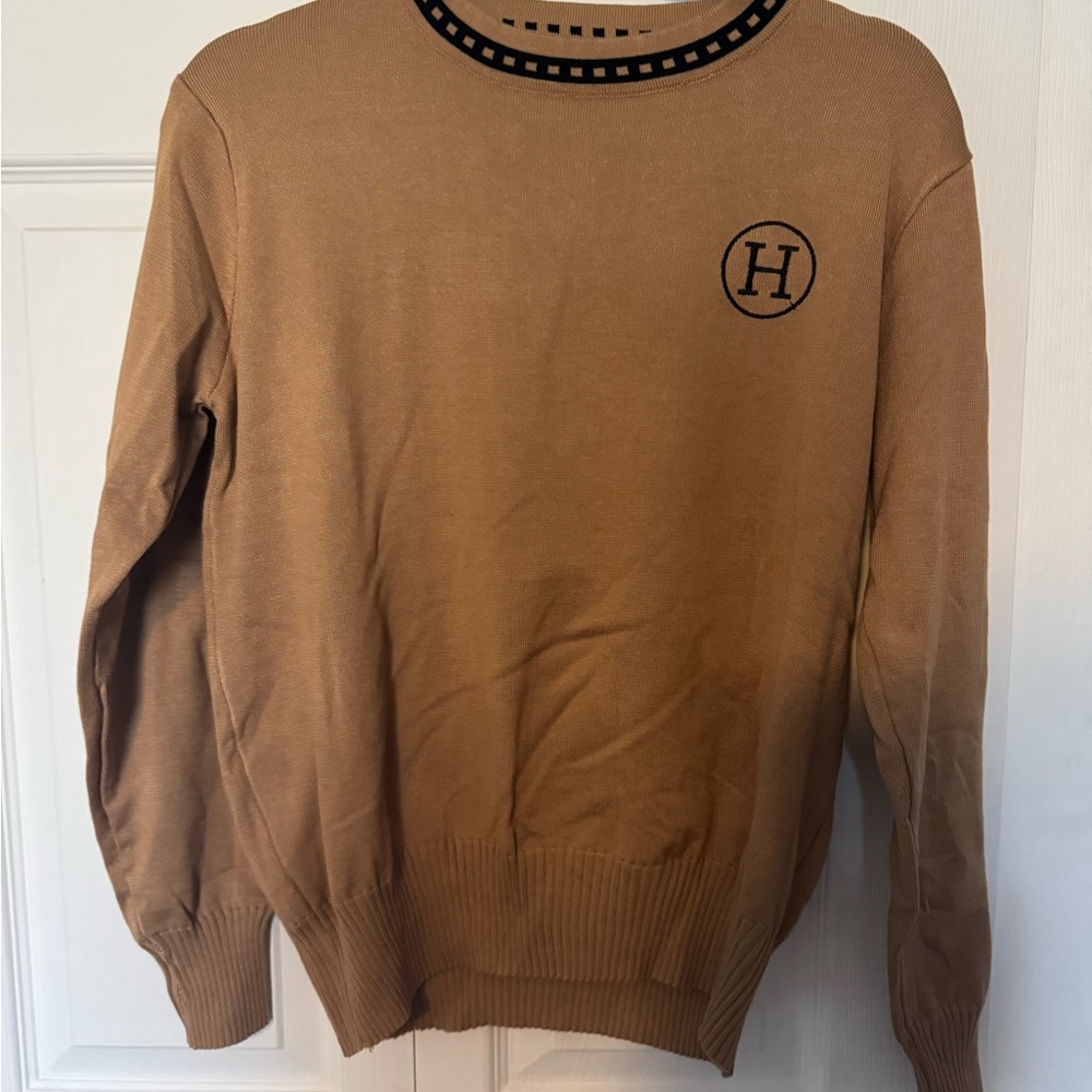 Hermes Tan Crewneck Sweater with H Emblem